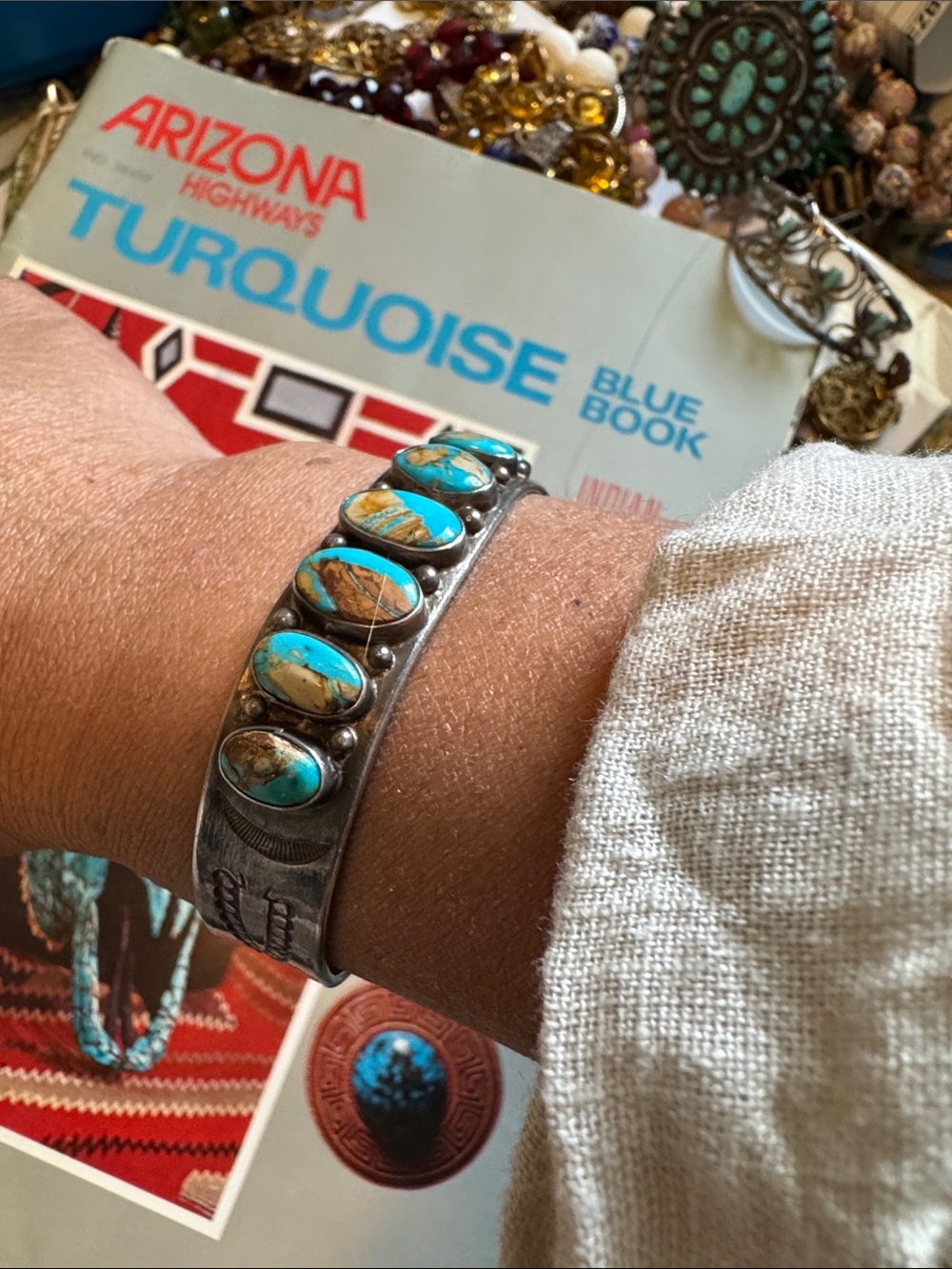 Vintage Turquoise Stone Sterling Cuff Bracelet Preowned